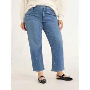 Scoop Women's Low Slung Cropped Jeans W/Rhinestones, 27” Inseam, SZ 8 - BLUE LIG